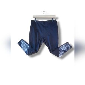 Zella Navy Blue Leggings with White Leaf Print